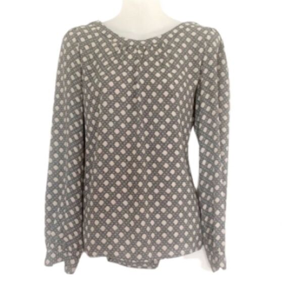 LOFT Gray Geometric Blouse, S - Picture 2 of 7